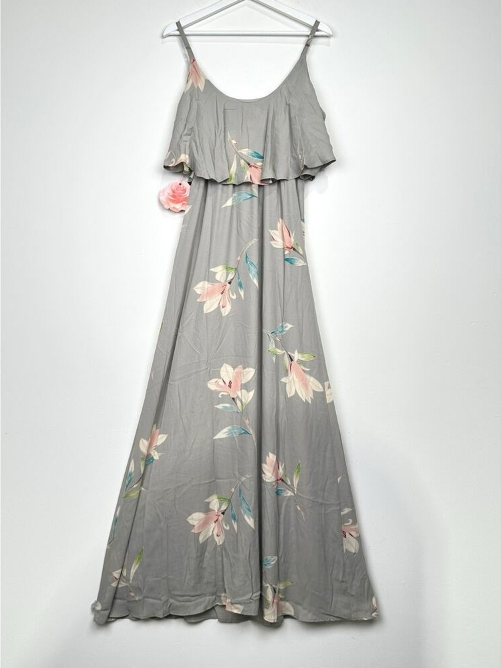 Show Me Your Mumu Caitlin Gray Floral Ruffle Cold Shoulder Maxi Dress S NWT - Picture 4 of 9